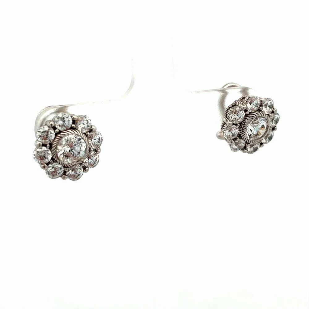 Designer Judith Ripka Sterling Silver Cubic Zirconia Flower Lever Back Earrings
